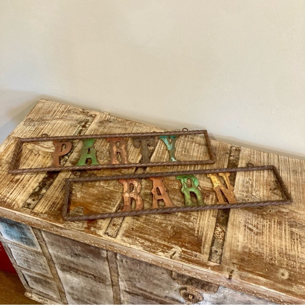 Party Barn Sign Rusty Metal Rebar Western Country Rustic Decor - Picture 8 of 16